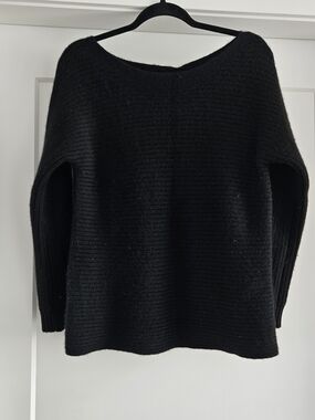 Talbots Black Off-Shoulder Ribbed Knit Sweater Pure Cashmere Large Petite